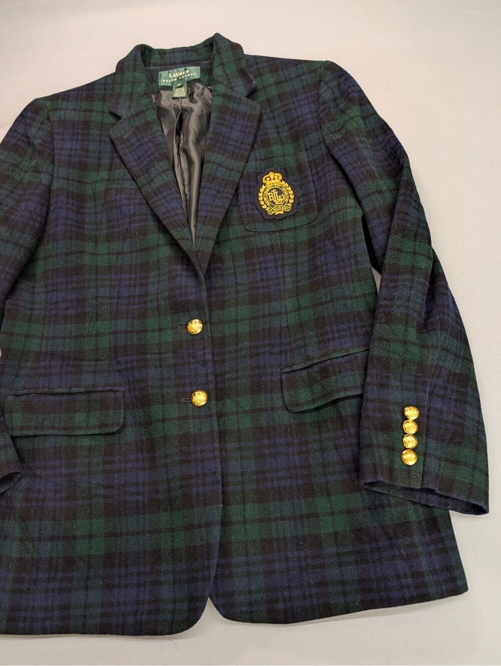 Lauren Ralph Lauren Blazer Womens 12 Plaid Crest Gold Button